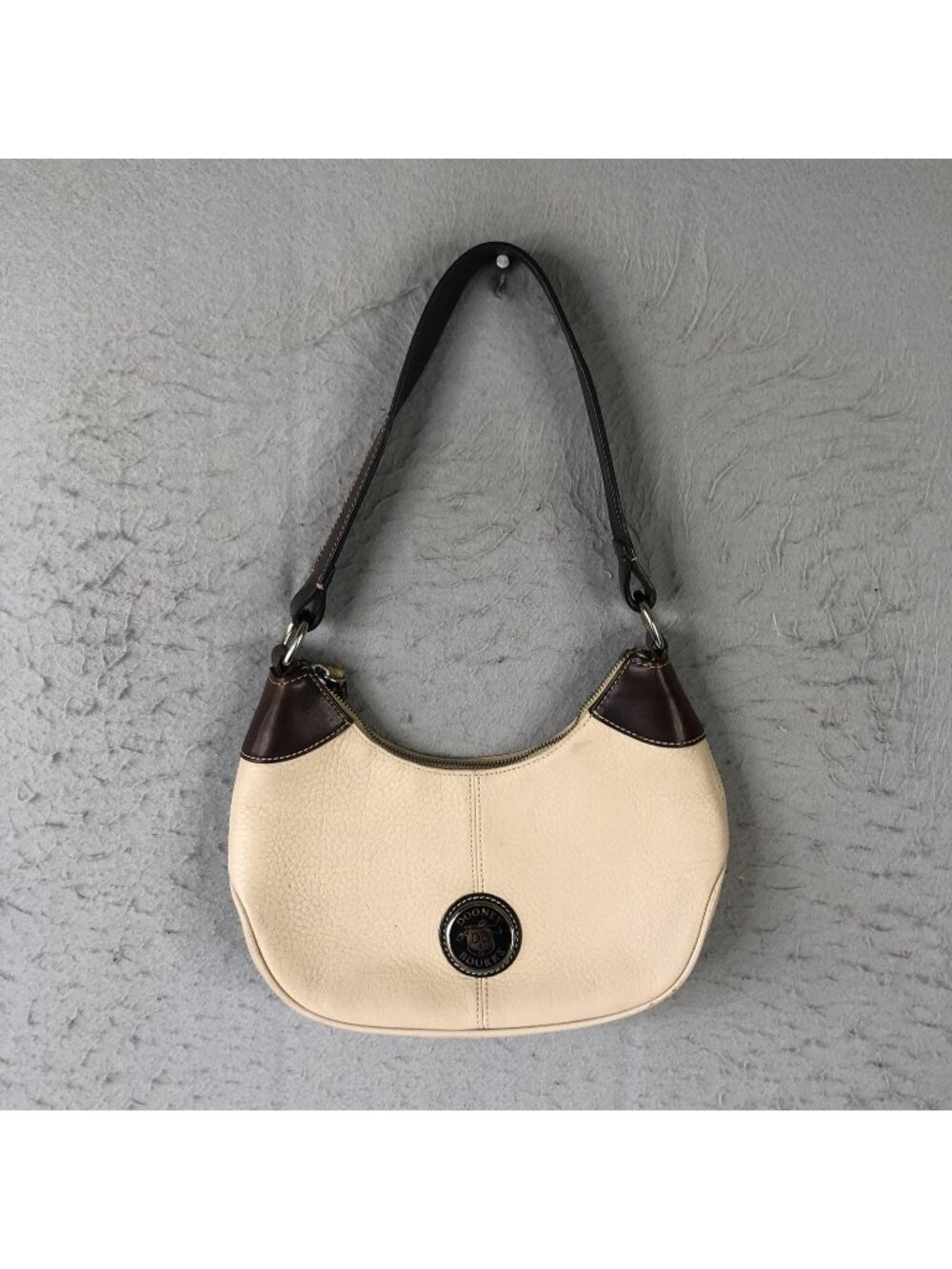 Dooney & Bourke Cream and Dark Brown Leather Hobo Bag